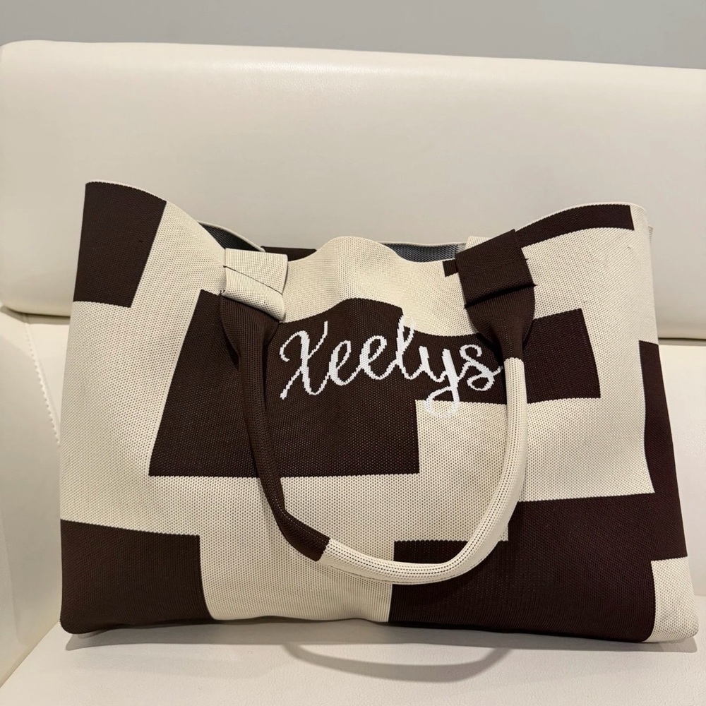 Brown & Cream Geometric Canvas Tote